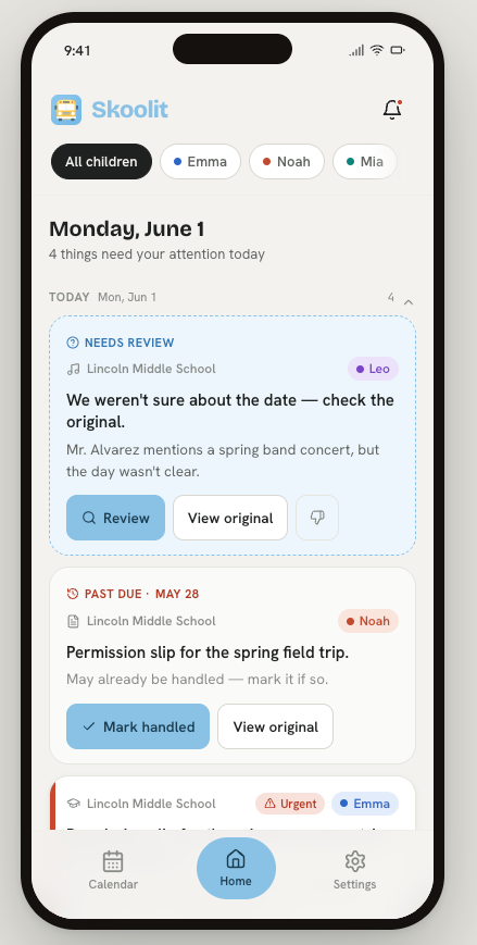 Skoolit daily digest view